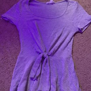A grey and white stripped dress up shirt size M